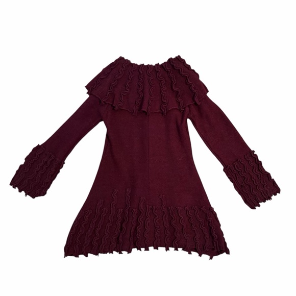 CoVelo Ruffle Cardigan Long Sweater Wool Blend Deep Purple Whimsical Small - Picture 2 of 5
